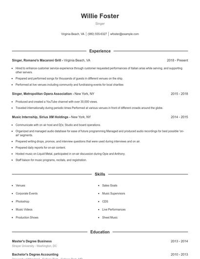 Singer Resume
