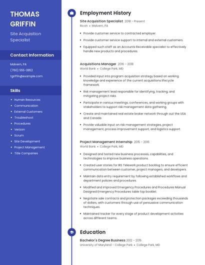 Site Acquisition Specialist Resume