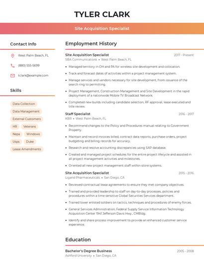 Site Acquisition Specialist Resume