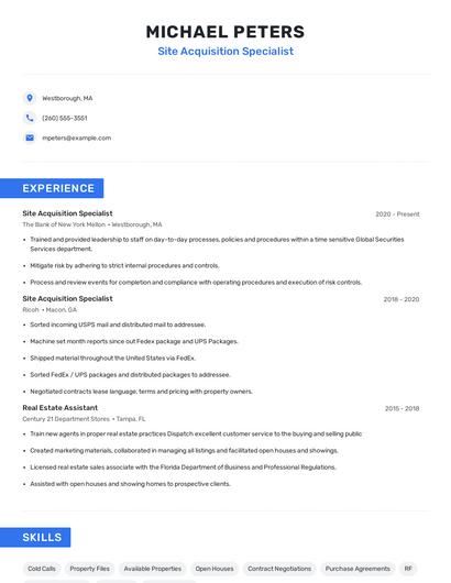 Site Acquisition Specialist Resume