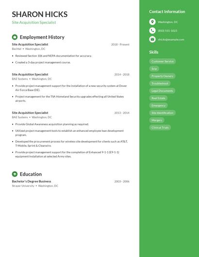 Site Acquisition Specialist Resume