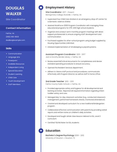 Site Coordinator Resume