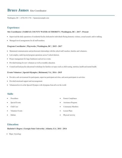 Site Coordinator Resume