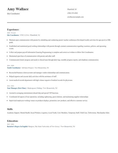 Site Coordinator Resume