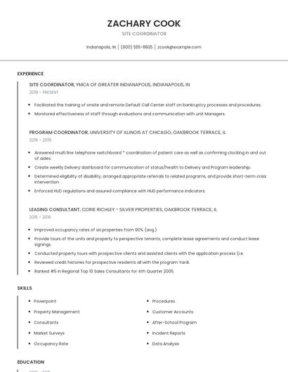 Site Coordinator Resume