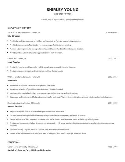 Site Director Resume
