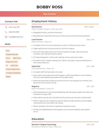 Site Director Resume