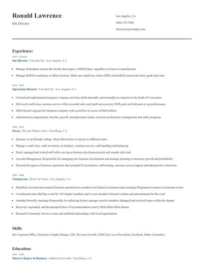 Site Director Resume