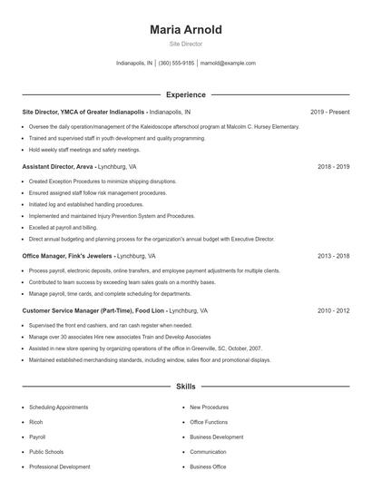 Site Director Resume