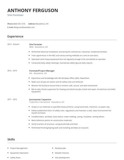 Site Foreman Resume