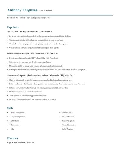 Site Foreman Resume