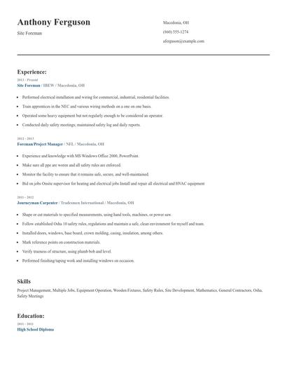 Site Foreman Resume