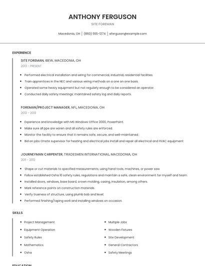 Site Foreman Resume
