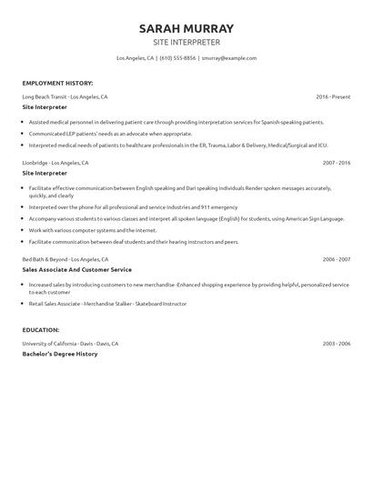 Site Interpreter Resume