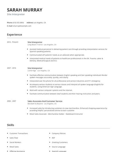 Site Interpreter Resume