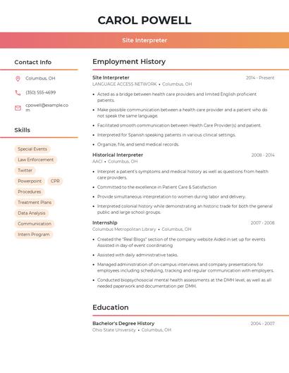 Site Interpreter Resume