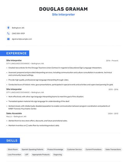 Site Interpreter Resume