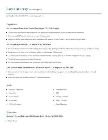 Site Interpreter Resume