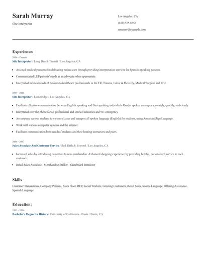 Site Interpreter Resume