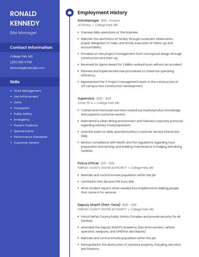 Site Manager Resume