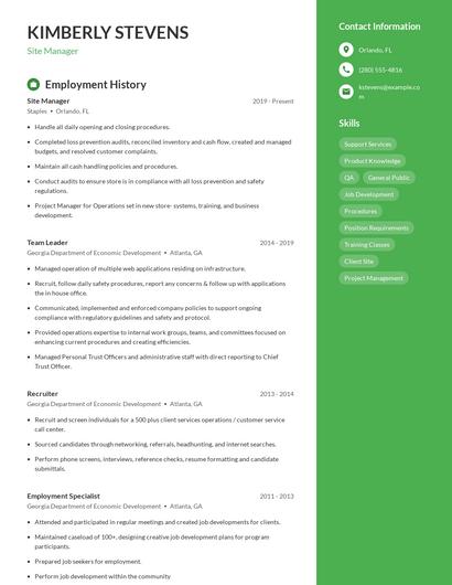 Site Manager Resume