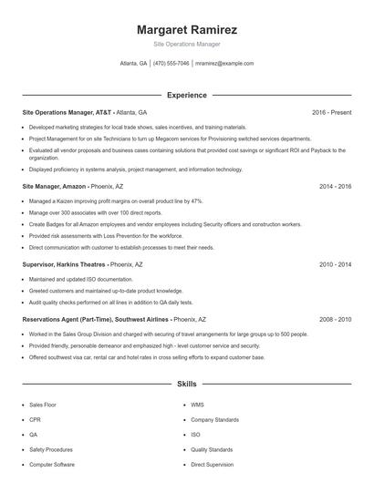 Site Operations Manager Resume