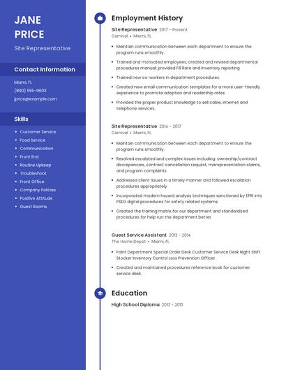 Site Representative Resume