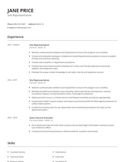 Site Representative Resume