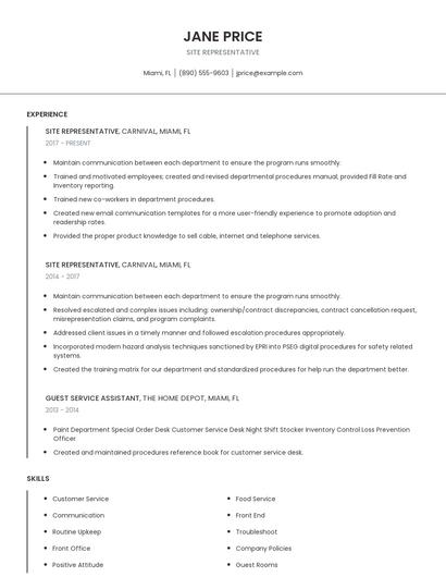 Site Representative Resume