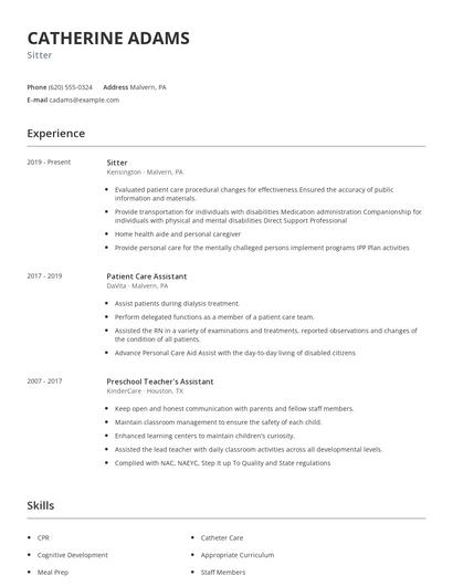 Sitter Resume