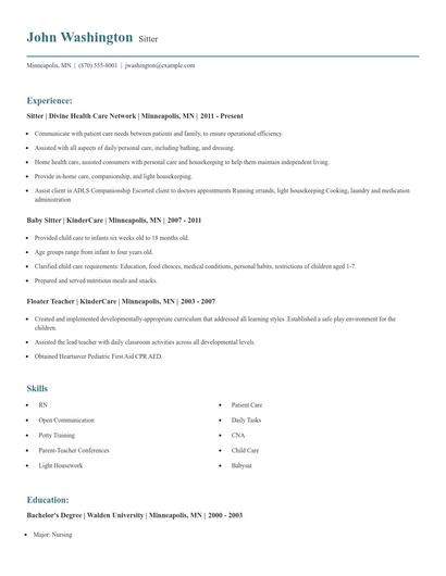 Sitter Resume