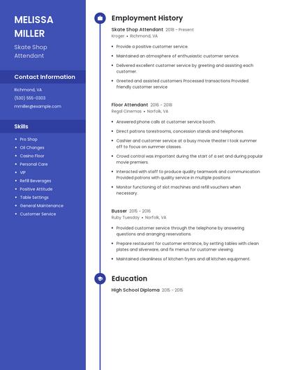 Skate Shop Attendant Resume