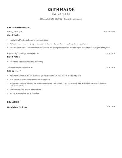 Sketch Artist Resume