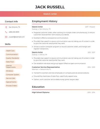 Sketch Artist Resume