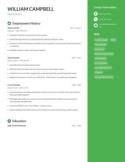 Sketch Artist Resume