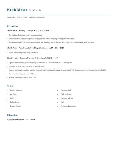Sketch Artist Resume