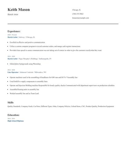Sketch Artist Resume