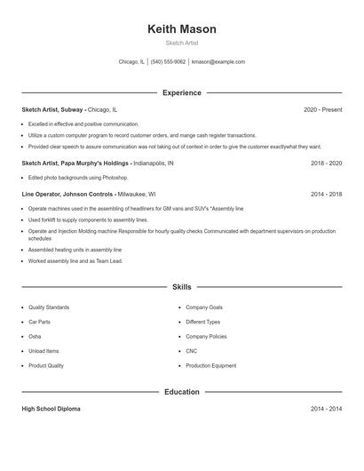 Sketch Artist Resume