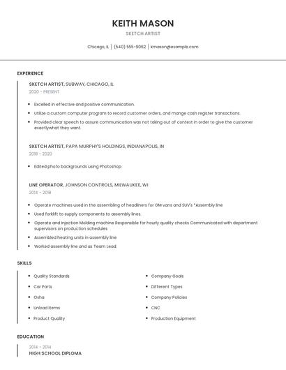 Sketch Artist Resume
