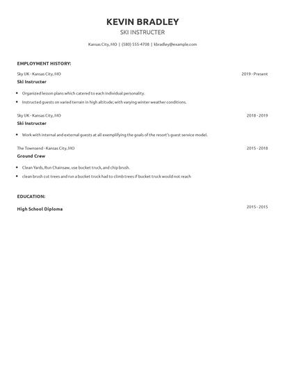 Ski Instructer Resume