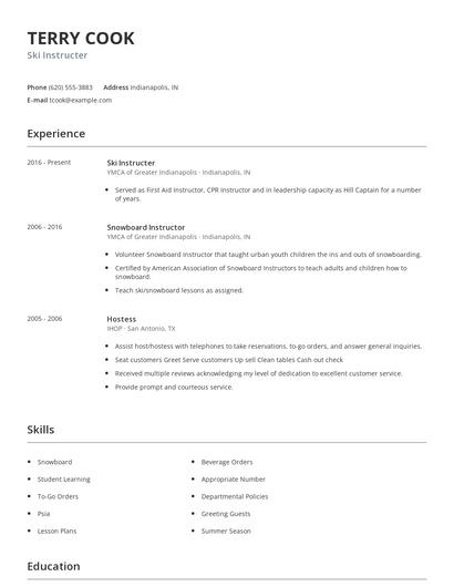 Ski Instructer Resume