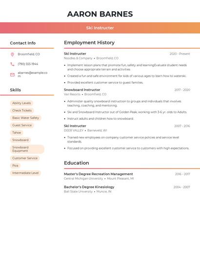 Ski Instructer Resume