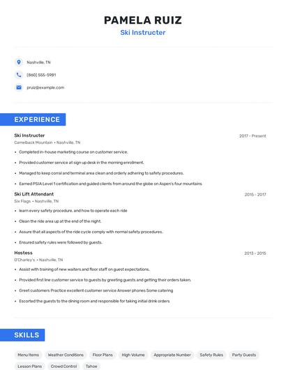 Ski Instructer Resume