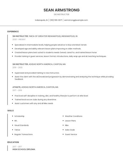 Ski Instructer Resume