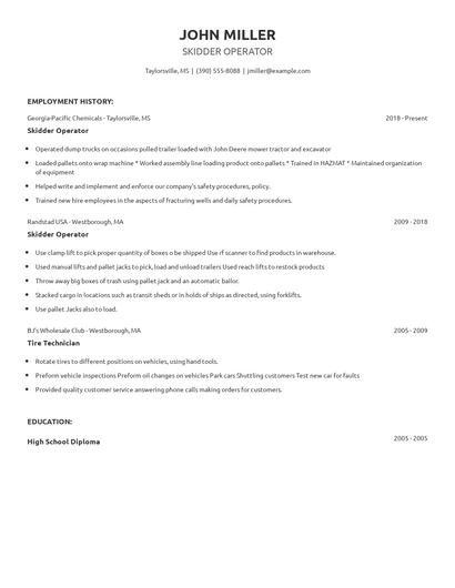 Skidder Operator Resume