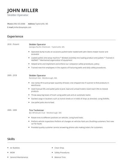 Skidder Operator Resume