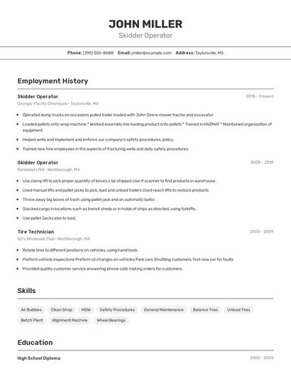Skidder Operator Resume