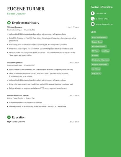 Skidder Operator Resume