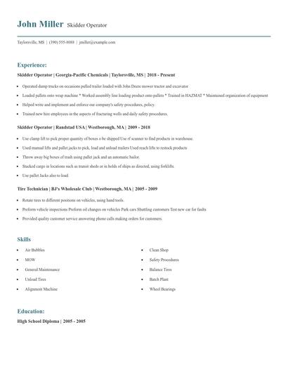 Skidder Operator Resume