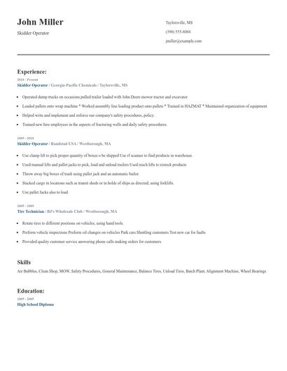 Skidder Operator Resume